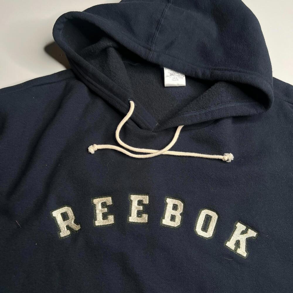 Reebok Vintage Hoodie XL Navy Blue Pullover Sweatshirt Spell Out Logo‎